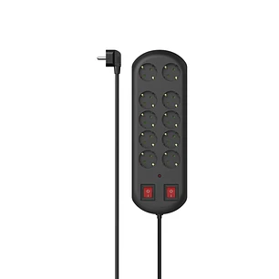 Hama Regleta Alimentacion con 10 Tomas - Potencia Maxima 3500W - Voltaje 230V - Cable 2m - Interruptor de Encendido - Enchufe Schuko en Angulo - 11.6x