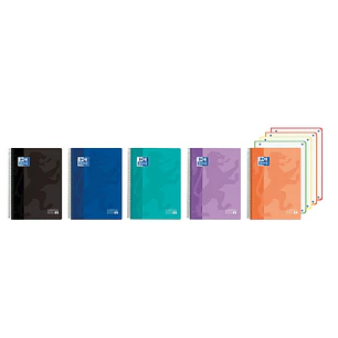 Oxford Europeanbook 4 Cuaderno A5+ Cuadriculado 5x5mm 120 Hojas 90gr - Tapa Superresistente - 4 Bandas de Color - Colores Vivos Surtidos