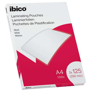 Ibico Caja de 100 Laminas de Plastificar Mate A4 125 Micras - Superficie Mate - Plastifica Papel, Fotos, Tarjetas de Visita - Transparente