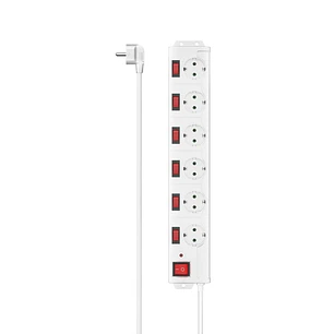 Hama Regleta Alimentacion con 6 Tomas - Potencia Maxima 3680W - Cable 1.4m - Voltaje 250V - Interruptor General e Individuales - Enchufe Schuko en Ang