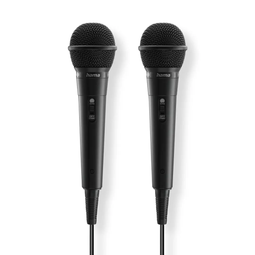Hama Karaoke Pack de 2 Microfonos Dinamicos - Cable 2.5m - 100Hz - Jack 3.5mm - Cardioide - 600 Ohm - 220x53x53mm - Color Negro 1