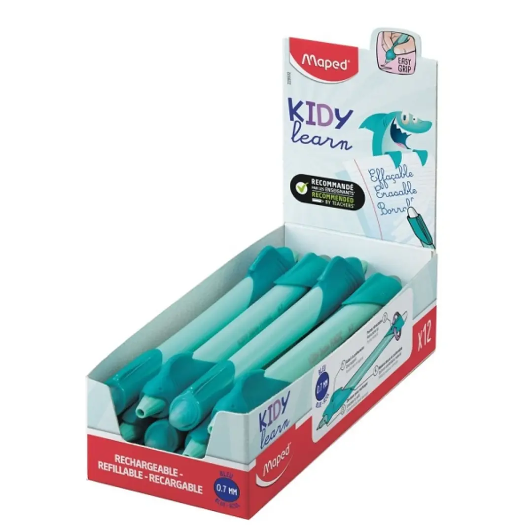 Maped Kidy Lern Magic Boligrafo Borrable con Guia para Dedos - Modelo Tiburon - Tinta Color Azul - Recomendado para Niños de 4 a 10 Años - Color Turqu 1