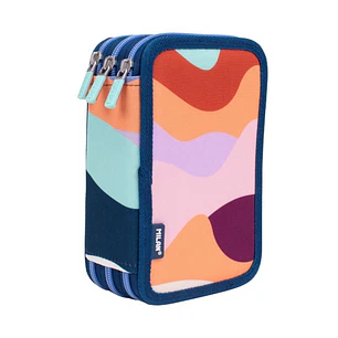 Milan The Fun Plumier de 3 Pisos con Goma de Borrar, Sacapuntas, Lapiz, 3 Boligrafos Capsule, Regla, 12 Lapices de Colores, 6 Lapices de Colores Metal