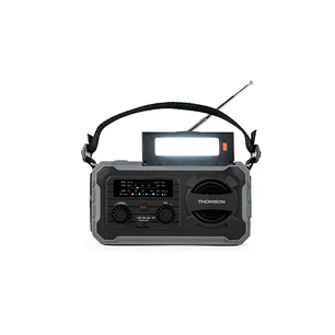 Thomson Radio Solar Portatil SOS - AM/FM - Bateria de 8000mAh - Linterna de Emergencia - 3 Modos de Carga - Funcion Powerbank - Color Gris