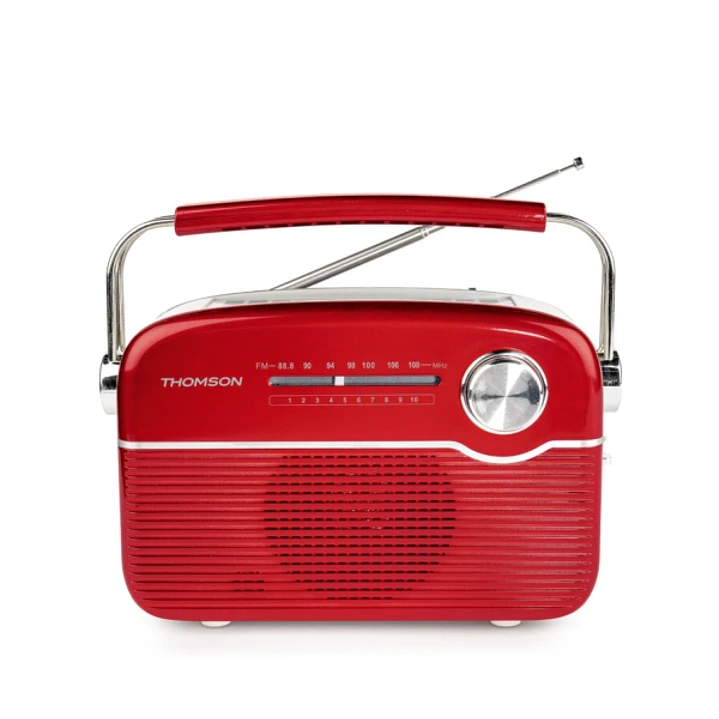 Thomson Radio Solar Portatil Retro RTS450BT - FM - Carga por Energia Solar o USB-C - Antena Telescopica - Bluetooth - Color Rojo 1