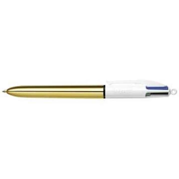 Bic 4 Colours Shine Boligrafo de Bola Retractil - Punta de 1mm - Trazo de 0.4mm - Tinta con Base de Aceite - Cuerpo Oro/Blanco - 4 Colores 1