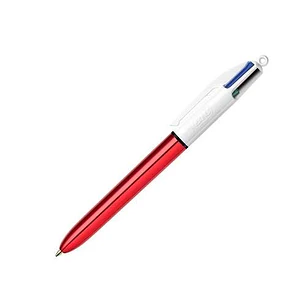 Bic 4 Colours Shine Boligrafo de Bola Retractil - Punta de 1mm - Trazo de 0.4mm - Tinta con Base de Aceite - Cuerpo Rojo Metalizado/Blanco - 4 Colores