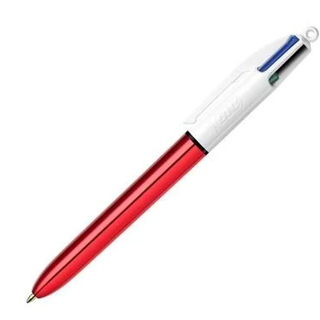 Bic 4 Colours Shine Boligrafo de Bola Retractil - Punta de 1mm - Trazo de 0.4mm - Tinta con Base de Aceite - Cuerpo Rojo Metalizado/Blanco - 4 Colores 1