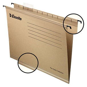 Esselte Classic A4 Pack de 50 Carpetas Colgantes Reforzadas A4 - 10 Veces Mas Resistente - Visores de Plastico Transparente - Etiquetas Blancas - 100%