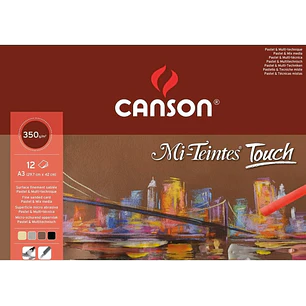 Canson Mi-Teintes Touch Bloc con 12 Hojas 350 g/m² - Tamaño 29.7 x 42cm - Superficie Microabrasiva Finamente Texturizada - Certificado FSC - Colores S