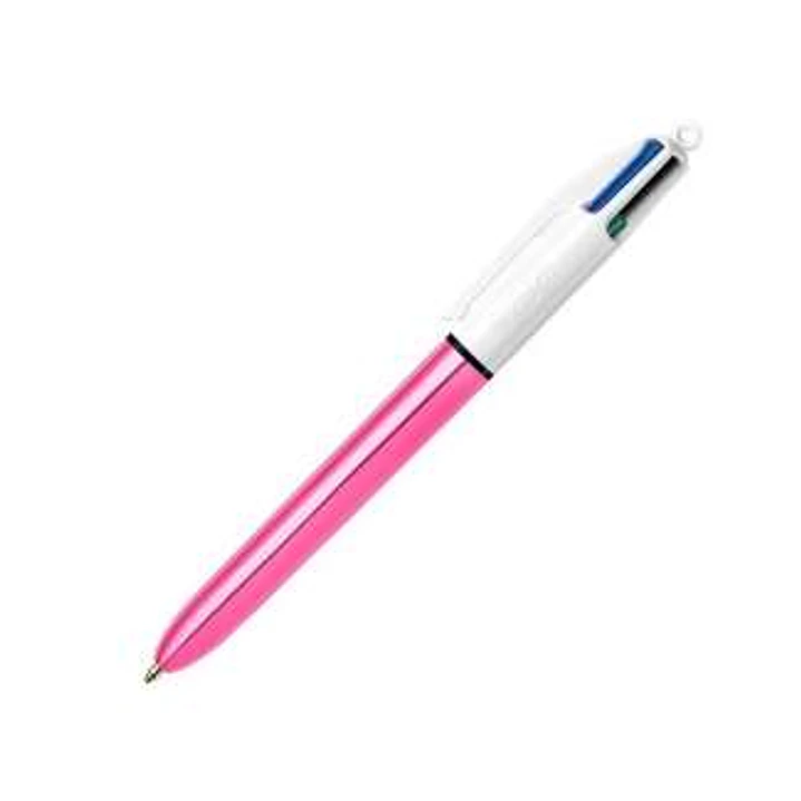 Bic 4 Colours Shine Boligrafo de Bola Retractil - Punta de 1mm - Trazo de 0.4mm - Tinta con Base de Aceite - Cuerpo Rosa Metalizado/Blanco - 4 Colores 1