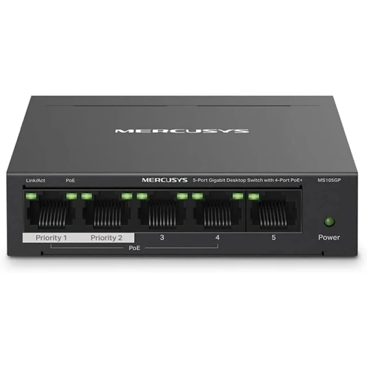 Mercusys Switch 5 Puertos Gigabit RJ45 10/100/1000Mbps - 4 Puertos PoE - Diseño Compacto - Plug & Play - Carcasa de Metal 1