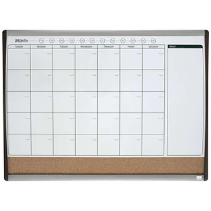 Nobo Planificador Pizarra Magnetica Pequeña con Tablero de Anuncios de Corcho 585x430mm - Semanal y Mensual - Marco Plateado y Negro - Incluye Rotulad