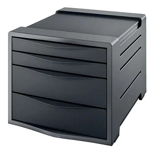 Esselte Europost Vivida Buc de 4 Cajones - 2 Medidas de Cajon - Deslizamiento Suave - Base con Goma Antideslizante - Color Gris/Negro