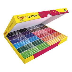 Jovi Felt Pens Caja de 144 Rotuladores - Punta de 3mm - Capuchon Ventilado - Grip Triangular Ergonomico - Tinta de Gran Fijacion - Ideal para Colegios