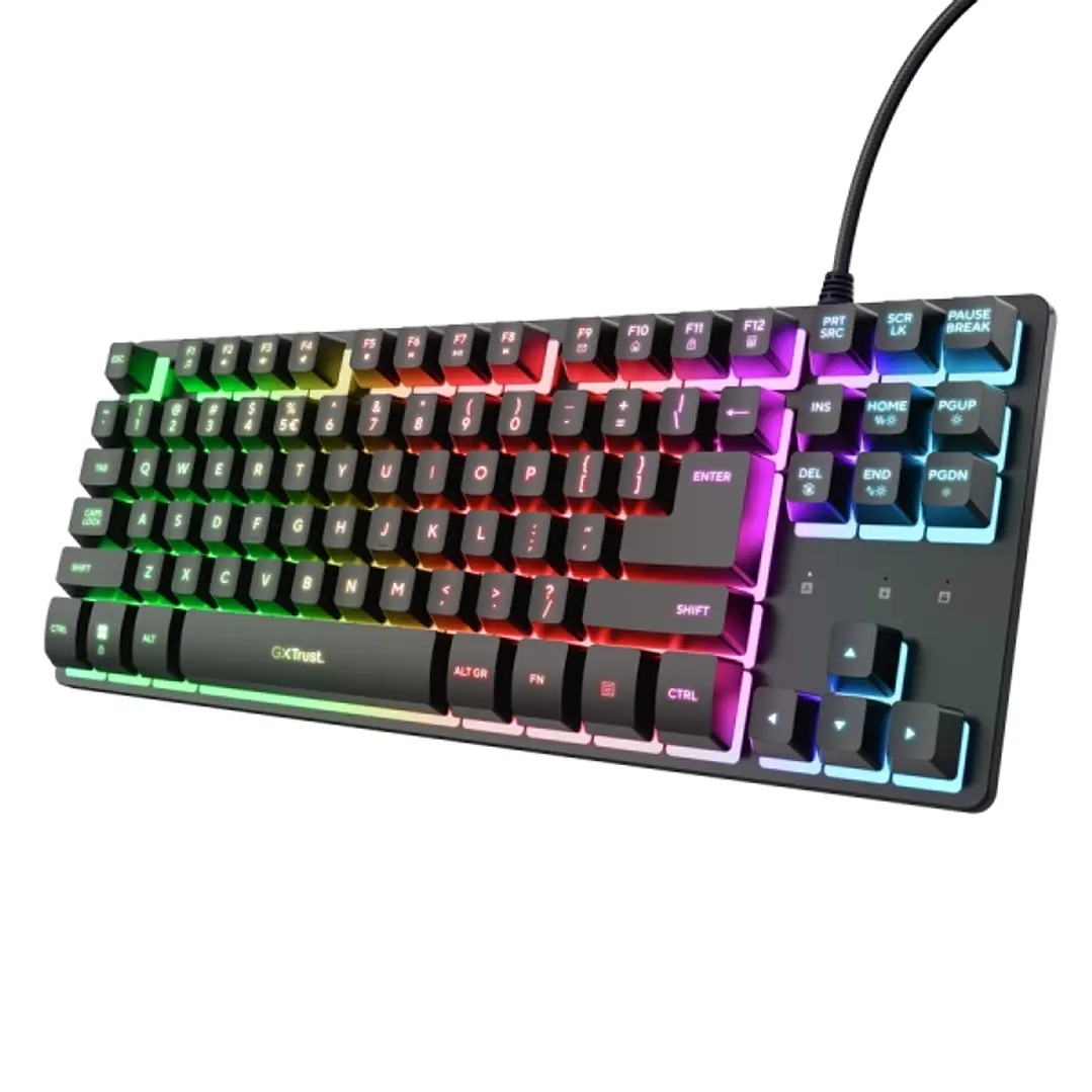 Trust GXT 833 Thado Teclado Gaming con Cable de 1.5m - Formato TKL - Iluminacion RGB - Patas Antideslizantes - 87 Teclas - Anti-Ghosting - Multiplataf 1