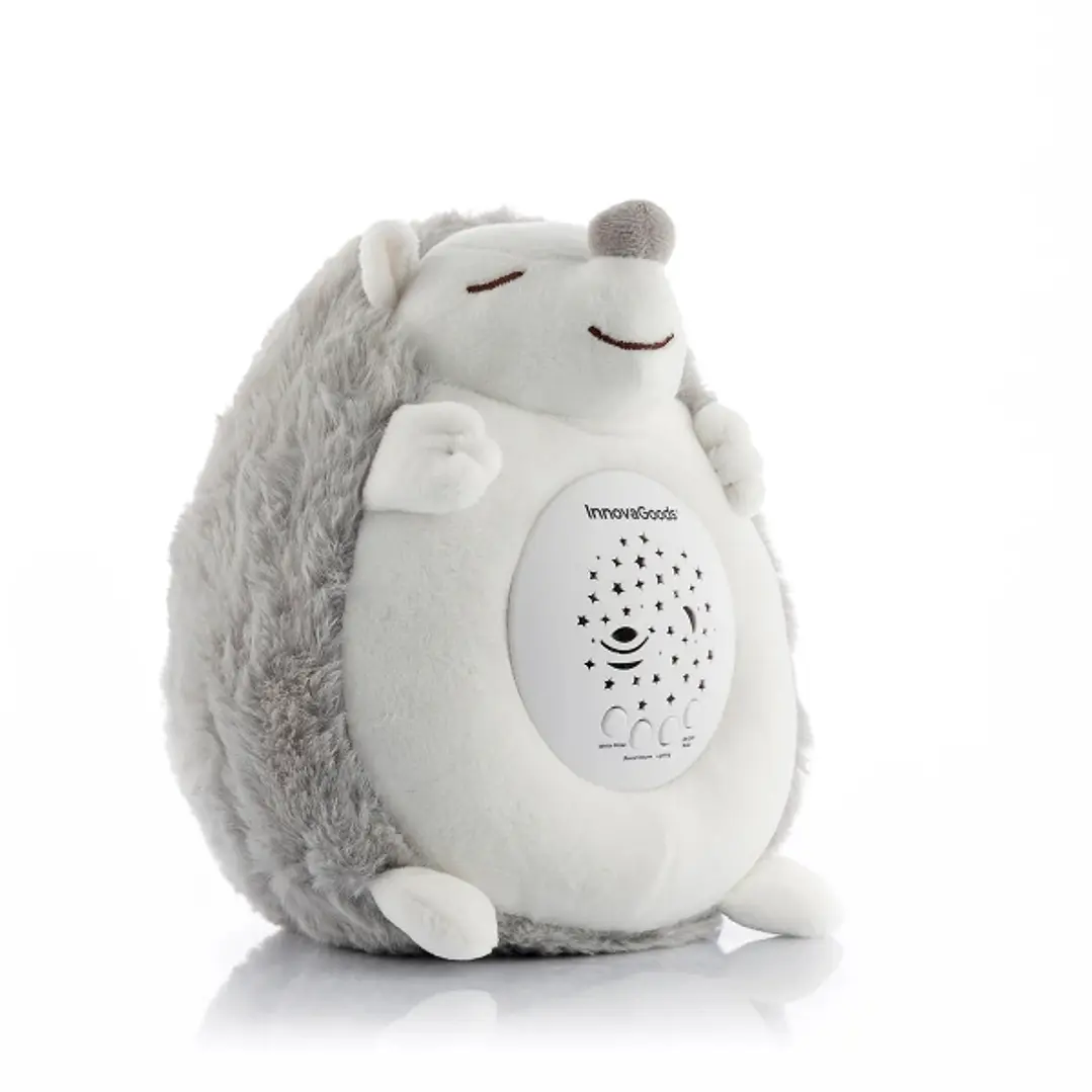 Innovagoods Spikey Erizo de Peluche con Ruido Blanco y Proyector Quitamiedos - Luz LED RGB - Apagado Automatico - Estrellas y Lunas en el Techo - 16x1 1