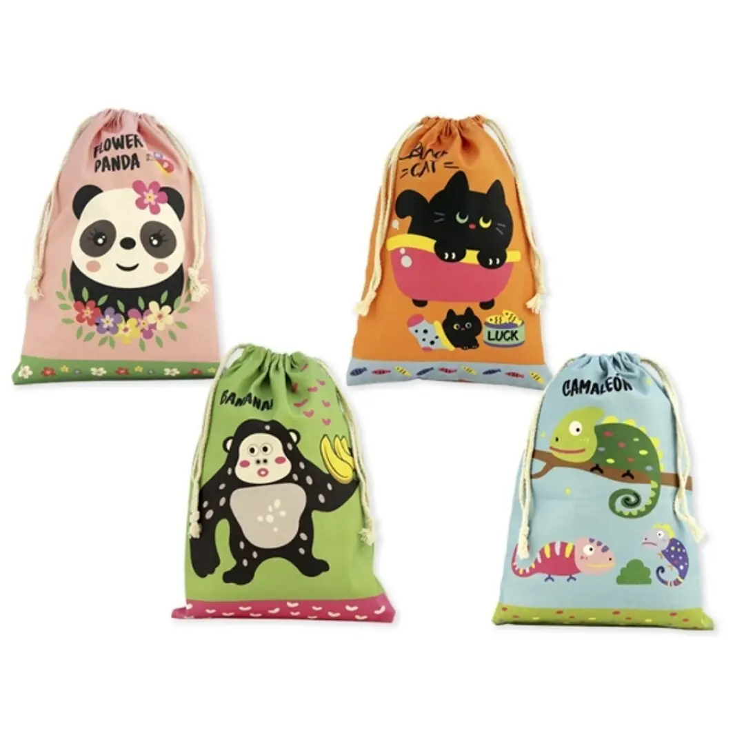Bismark Animals Bolsa Escolar para Merienda - Medida 22x35cm - Ciere de Tiras - 4 Diseños Diferentes 1