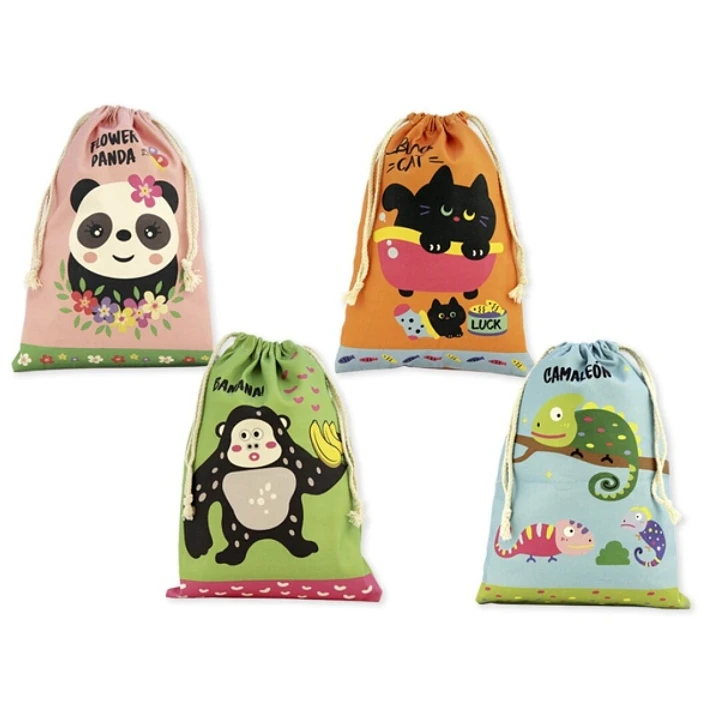 Bismark Animals Bolsa Escolar para Merienda - Medida 22x35cm - Ciere de Tiras - 4 Diseños Diferentes 1