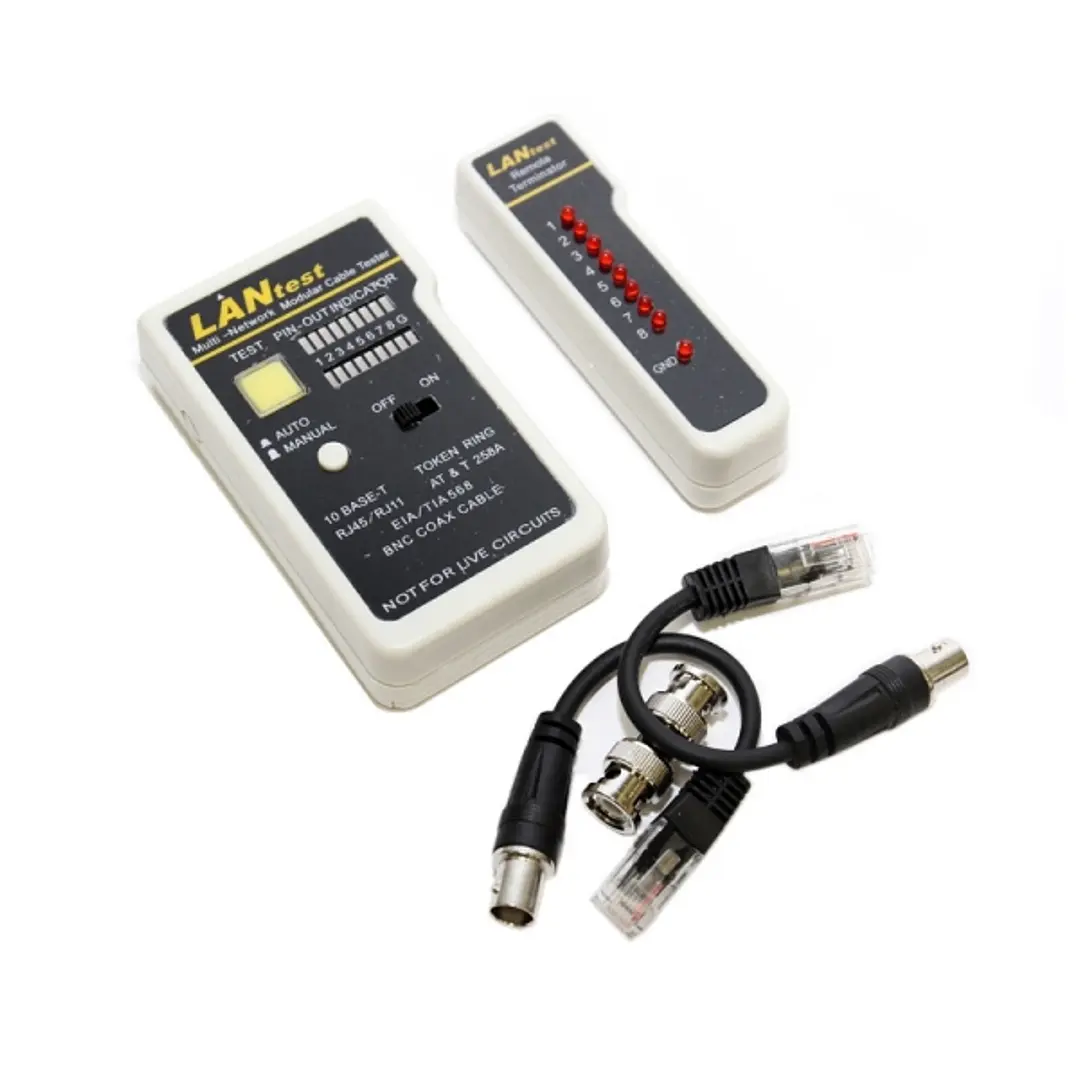 WP Testeador de Red RJ11 / RJ12 / RJ45 / BNC - Color Blanco y Negro 1