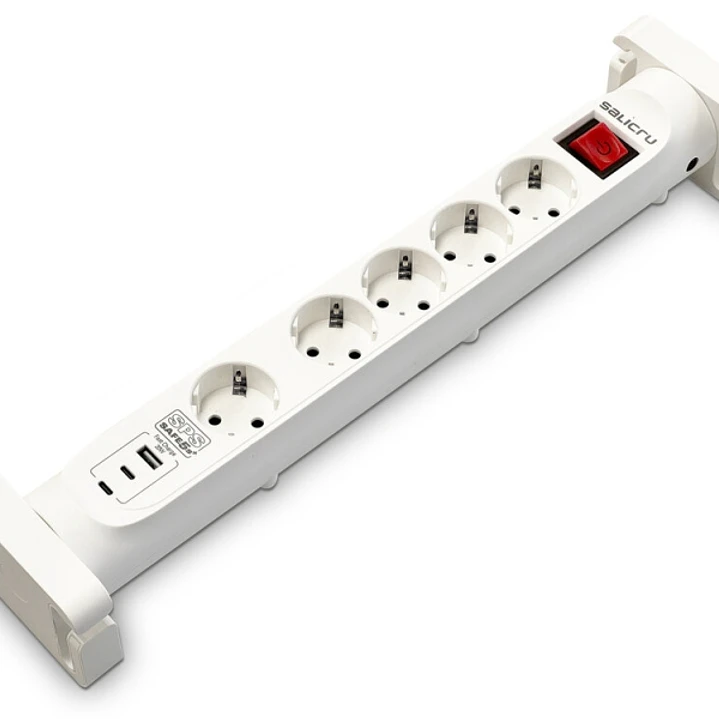 Salicru Regleta SPS SAFE 5S+ Protectores Electricos Activos de Ultima Generacion - 5 Tomas Schuko - 1xUSB-A, 2xUSB-C - Color Blanco 1