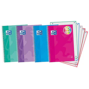 Oxford Europeanbook 5 Cuaderno Espiral Formato A4+ Cuadriculado 5x5mm - 120 Hojas - Tapa Extradura acabado Brillante - 5 Bandas de Color - Colores Sur