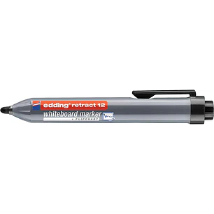 Edding Retract 12 Rotulador para Pizarra Blanca Retractil - Punta Redonda - Trazo entre 1.5 y 3mm - Recargable - Secado Rapido - Color Negro
