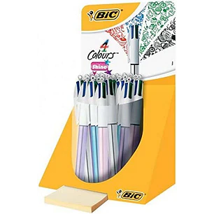 Bic 4 Colours Shine Expositor de 20 Boligrafos de Bola Retractil - Punta Media de 1.0mm - Tinta con Base de Aceite - Cuerpo de Colores Metalicos Surti