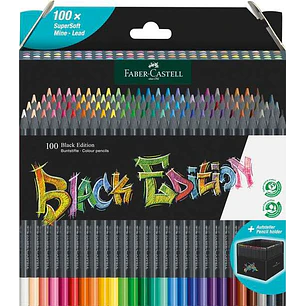 Faber-Castell Black Edition Pack de 100 Lapices de Colores - Mina Supersuave - Madera Negra - Ideales para Dibujo sobre Papel Claro, Oscuro y de Color