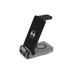 Urban Factory Powee Pro Cargador Inalambrico 3 en 1 con Funcion Soporte 22.5W - Smartphone / Smartwatch / Auriculares - Color Negro