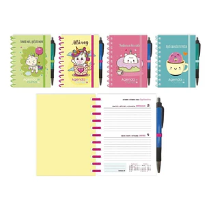 Ingraf Expositor de 12 Agendas Escolares 25/26 Espiral Dia Pagina con Boligrafo - Tamaño 8º - Tapa Carton Forrada con Detalles en Foil - 4 Diseños Sur