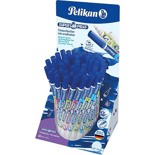 Pelikan Expositor de 50 Boligrafos Super Pirat 850 B - Borratinta de Pluma Estilografica y Roller - Punta Blanca y Reescribe - Punta M en Forma de Cin