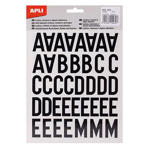 Apli Letras Adhesivas de Palo Mayusculas - Altura 30mm - Color Negro - Pack de 4 Hojas con 153 Letras