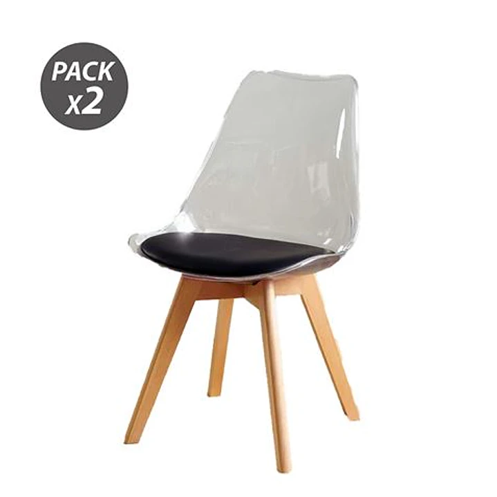 Muvip Pack 2 Sillas Design D1000 - Patas Macizas de Madera - Cojin Acolchado en la Base - Color Blanco/Negro 1