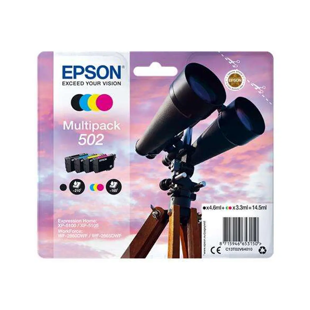 Epson 502 Pack de 4 Cartuchos de Tinta Originales - C13T02V64010 1