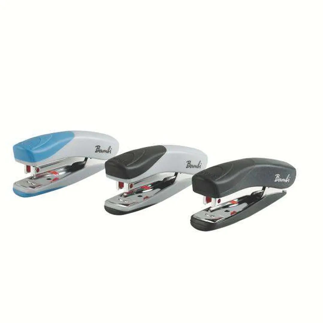 Rexel Bambi Mini Grapadora Metalica + Caja de 1.500 Grapas Nº25 - Grapa hasta 12 Hojas - Acabado de Tacto Suave - 3 Colores Surtidos 1