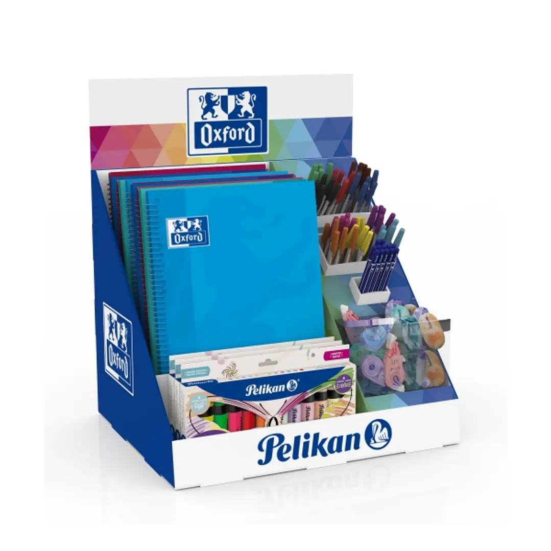 Oxford Expositor con 5 Cuadernos - 20 Correctores en Cinta - 20 Gomas de Borrar - 50 Boligrafos de Colores - 12 Lapiceros de Grafito - 4 Packs de Marc 1