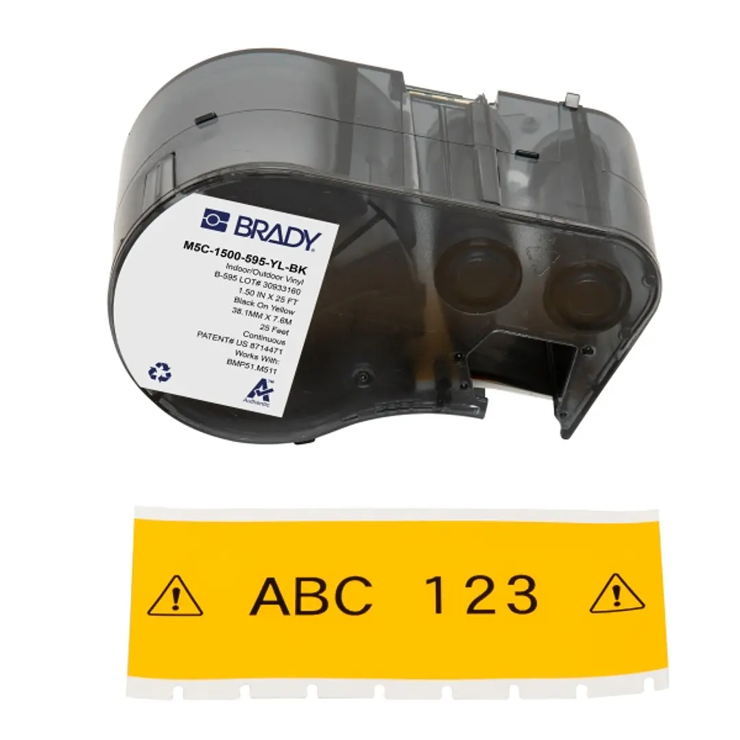 Brady M5C-1500-595-YL-BK Cinta de Etiquetas Original Vinilo - Texto Negro sobre Fondo Amarillo - Ancho 38,10mm x 7,62m 1