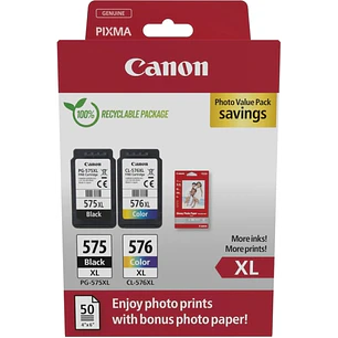 Canon PG575XL/CL576XL Multipack de 2 Cartuchos de Tinta Originales + 50 Hojas de Papel Fotografico - 5437C006