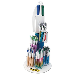 Bic 4 Colours Expositor de 60 Boligrafos de Bola Retractiles + 100 Boligrafos Bic Cristal Azul de Regalo - Punta Media de 1.0mm - Tinta con Base de Ac