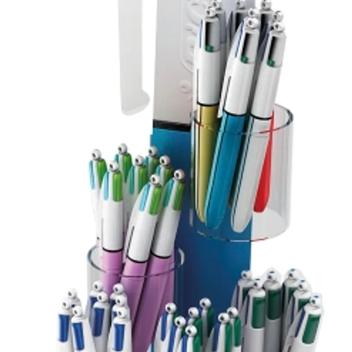 Bic 4 Colours Expositor de 60 Boligrafos de Bola Retractiles + 100 Boligrafos Bic Cristal Azul de Regalo - Punta Media de 1.0mm - Tinta con Base de Ac 1