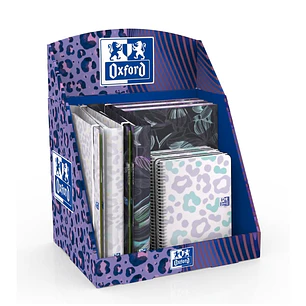 Oxford Dream Tech Expositor con 14 Productos - 5 Cuadernos de Espiral A4+ - 5 Cuadernos de Espiral A5+ - 4 Carpetas de Anillas A4+ - Colores Surtidos