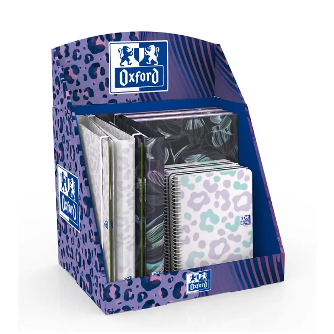 Oxford Dream Tech Expositor con 14 Productos - 5 Cuadernos de Espiral A4+ - 5 Cuadernos de Espiral A5+ - 4 Carpetas de Anillas A4+ - Colores Surtidos 1