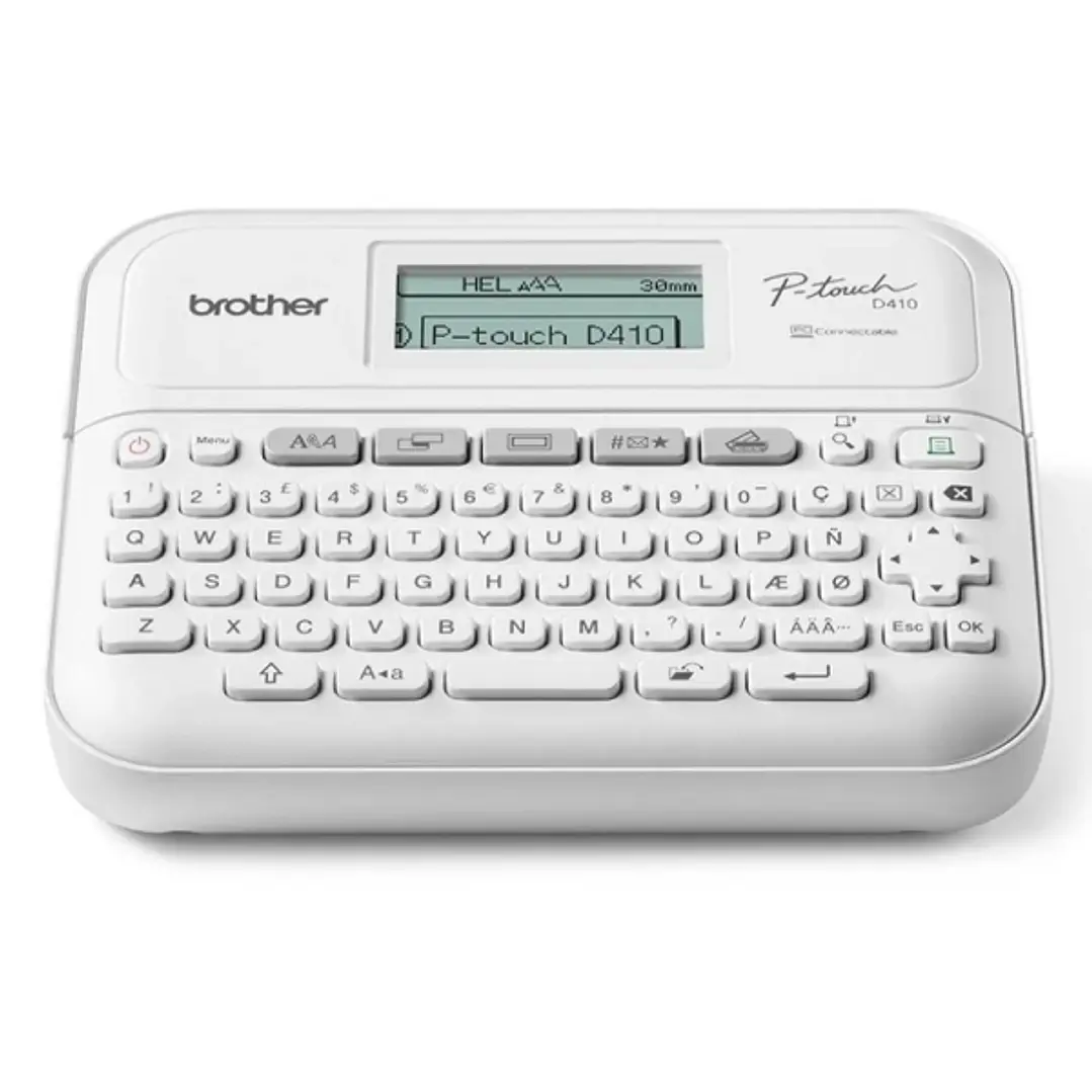 Brother P-Touch D410 Rotuladora Electronica - Con Conexion a PC - Pantalla LCD - Ancho Max. de Cinta 18mm - Color Blanco 1
