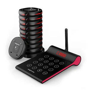Approx Customer Caller Kit Avisador de Clientes - Base de Carga - 10 Unidades - 400m Alcance - Transmisor con Teclado Tactil - Color Negro