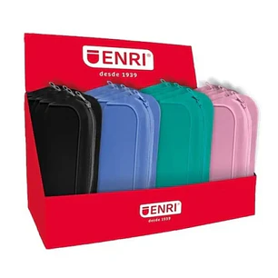 Enri Expositor de 20 Estuches Portatodo con 3 Compartimentos - Cierres de Cremallera - Fabricado en Poliester - Colores Surtidos
