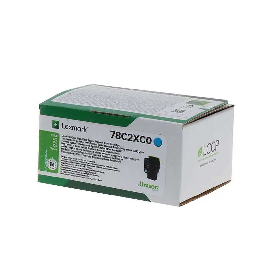 Lexmark CS421/CS521/CS622/CX421/CX522/CX622/CX625 Cyan Cartucho de Toner Original - 78C2XC0/78C2XCE 1