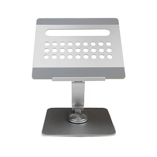 Ewent Soporte de Sobremesa para Portatil - Aluminio - Multipuerto 7 en 1 - Rotacion 360 - Ajustable - Base Antideslizante - Plegable - Color Plateado/