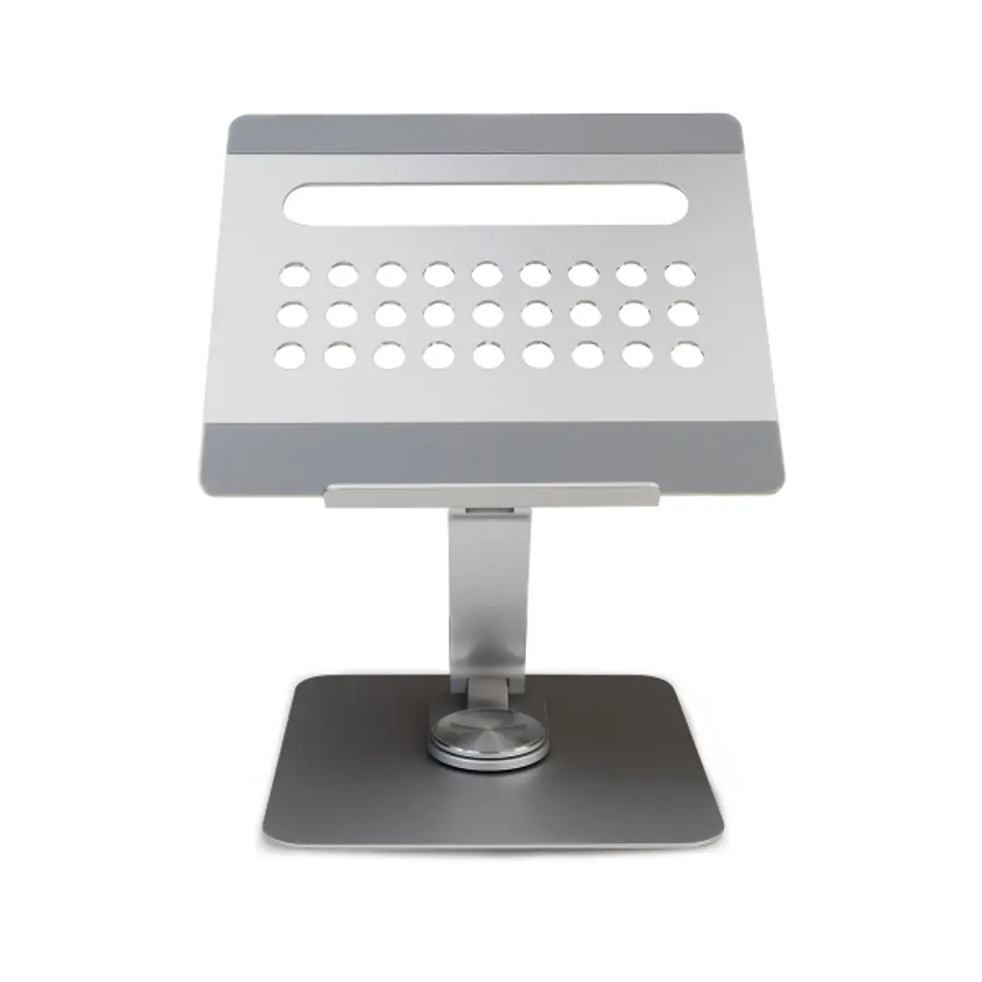 Ewent Soporte de Sobremesa para Portatil - Aluminio - Multipuerto 7 en 1 - Rotacion 360 - Ajustable - Base Antideslizante - Plegable - Color Plateado/ 1