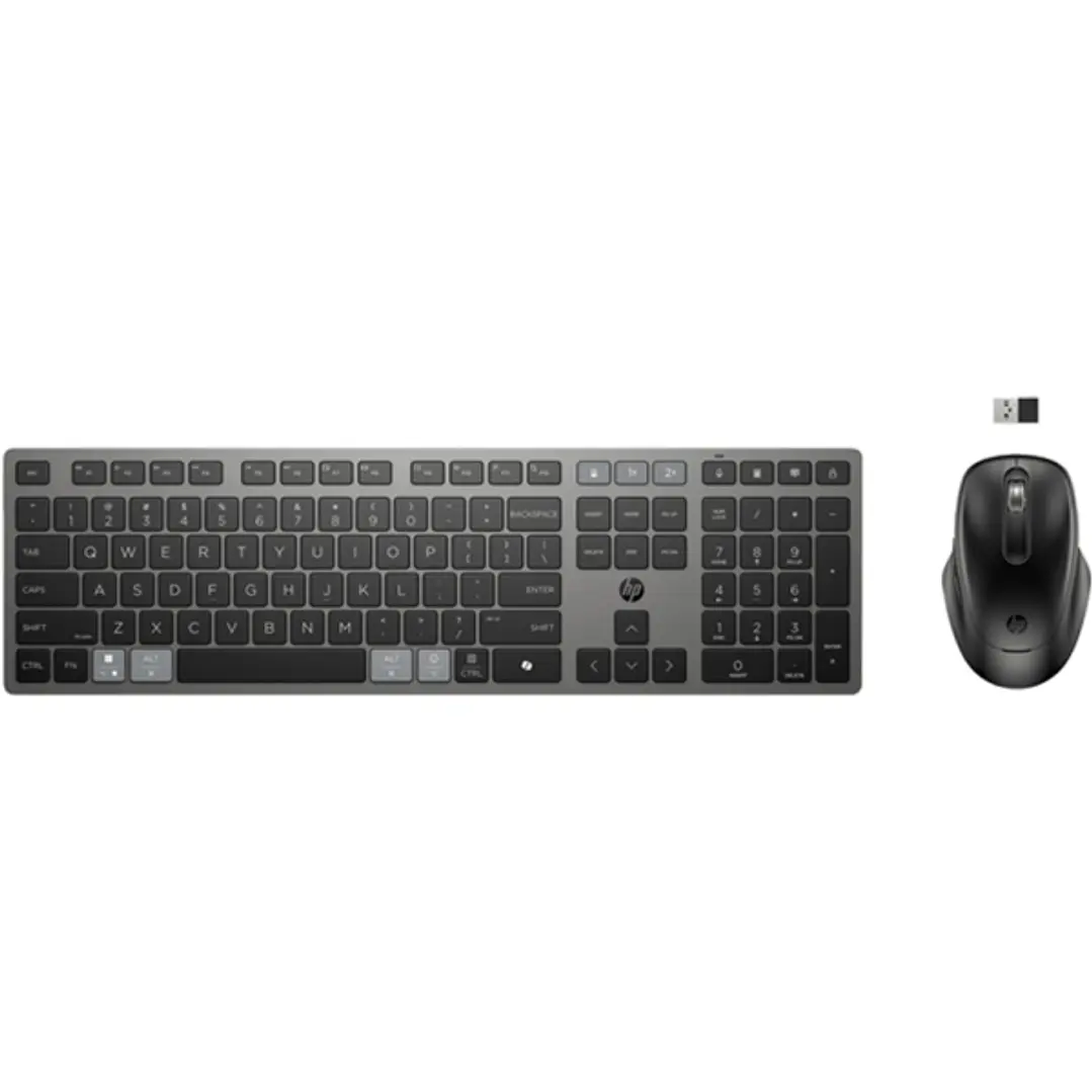 HP 725 Combo Teclado y Raton Inalambricos Multidispositivo Recargables - Bluetooth + 2.4GHz - 22 Teclas Programables - Tecla Copilot - Raton Optico Mu 1